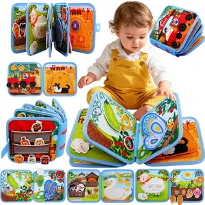 Montessori Toys Busy Book for 1-3, Toddler Preschool Busy Board Sensory Activity Board for 1+ Year Old, Boy Birthday Gift Girl Toys Toddler Airplane Travel Toys Educational Learning Activity Books Felt Quiet Book (Farm)