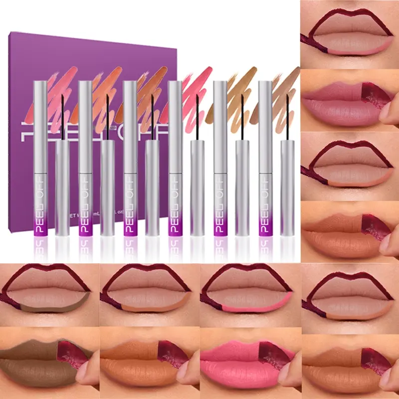 Waterproof Sweat Resistant Peel Off Lip Tint Six Color Options Pencil Shaped Tube Precise Lip Lining Peel Dry Film To Get Long Lasting Matte Lip Color