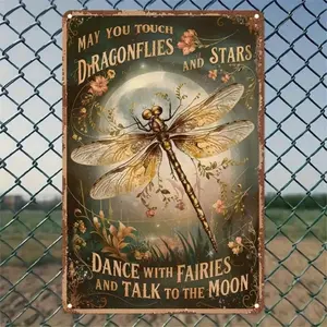Vintage Dragonfly Aluminum Wall Art with Floral Night Sky Design Rustic Decor for Porch Farmhouse or Outdoor Garden Decoration