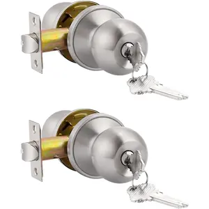 (2 Pack Keyed Alike Door Knobs Combo Pack, Brushed Nickel Ball Entry Door Knobs Entrance Lockset, Interior Exterior Single Cylinder Door Lock