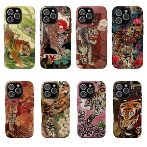 Vintage Chinese Tigers Phone Case, Cute Tiger Collage, Japanese Traditional Art Print Big Cat Case for Samsung and iPhone 17 16 15 14 13 12 11 Pro Max