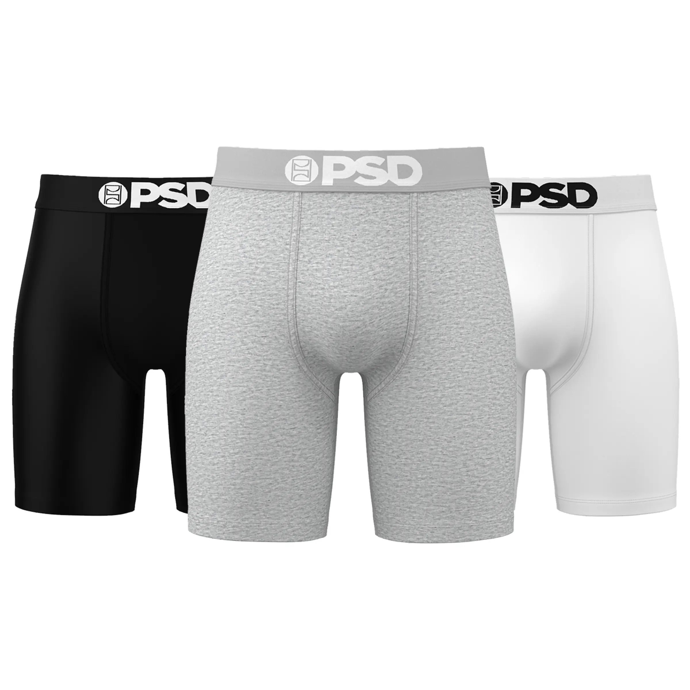 PSD Mens Neutrals Solids Boxer Brief 3 Pack - Standard Length 7 Inch Inseam, Soft and Breathable Cotton Blend Fabric Menswear