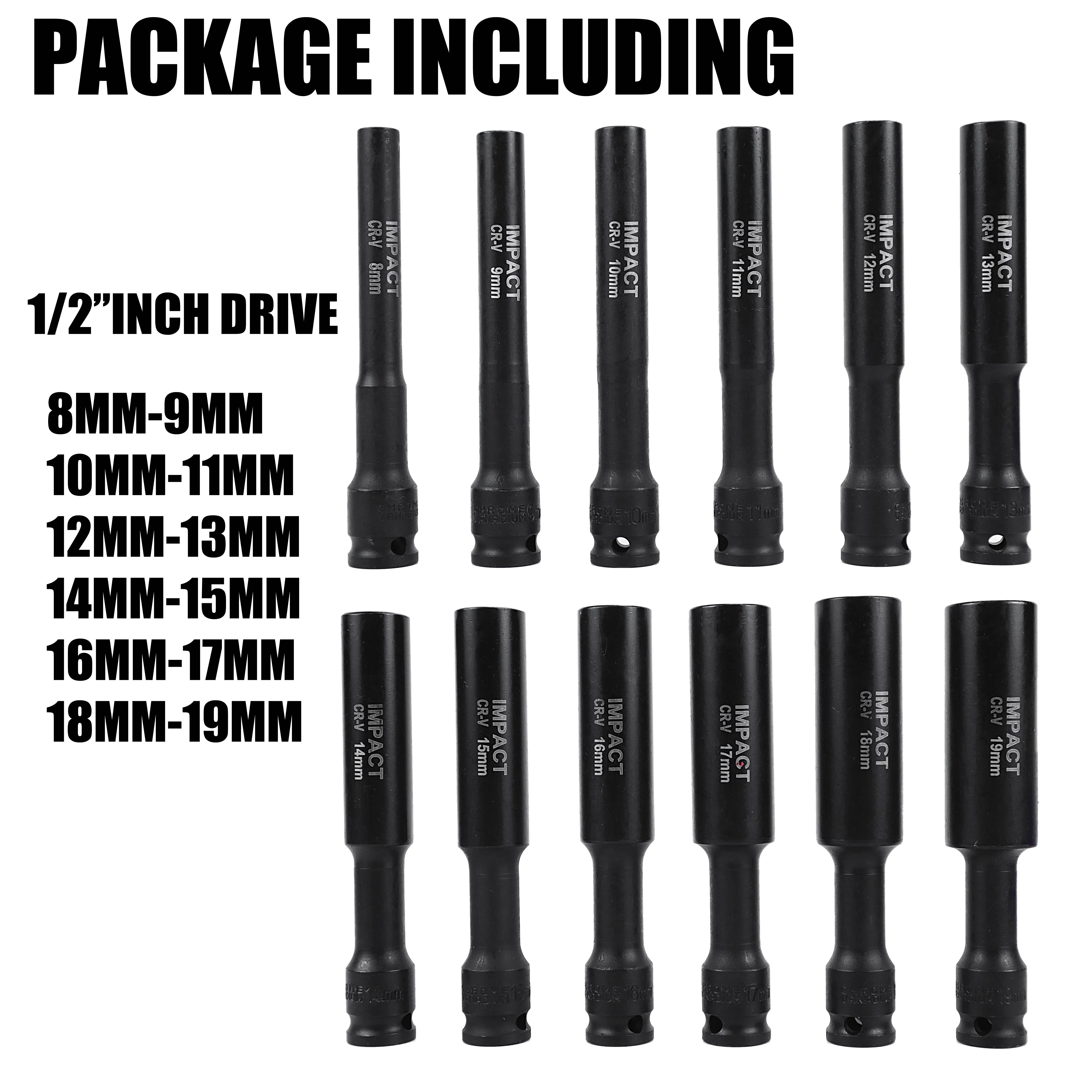 12PCS Metric Extra Deep Impact Socket Set - Mechanic Tools with Deep Barrels, Laser Marks, Metal Construction, Long Reach, Case for Automotive Repair