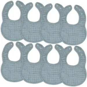 Comfy Cubs Muslin Cotton Baby Bibs, 8 Pack, Adjustable Size with Easy Snaps, Soft and Super Absorbent, Gentle on Sensitive Skin, Washable and Reusable, Drool (Pack of 8)