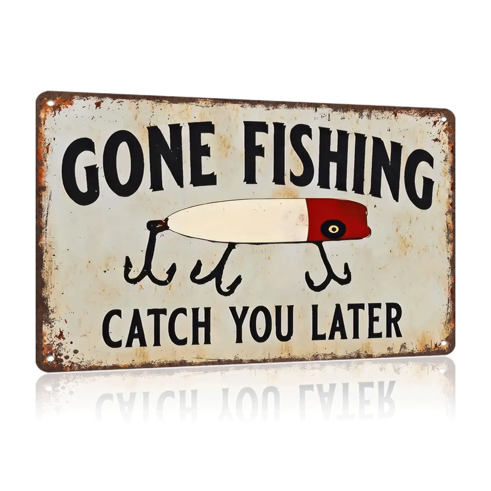 Gone Fishing Metal Wall Sign - Humorous Rustic Farmhouse Design, Lightweight Moisture-Proof Aluminum, Easy Install Novelty Decor, Indoor Decoration, Gift for Fish Lovers with "Gone Fishing Catch You Later" Print