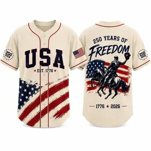 USA Freedom Baseball Jersey Set, America 250th Anniversary Button Up Shirt And Shorts, 1776-2026 Patriotic Outfit For Men 4th Of July Appare