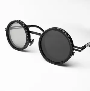 UNISEX Round Frame Sunglasses Adjustable Tint Polarized Lenses Steampunk Design Lightweight Fashionable for Men Women