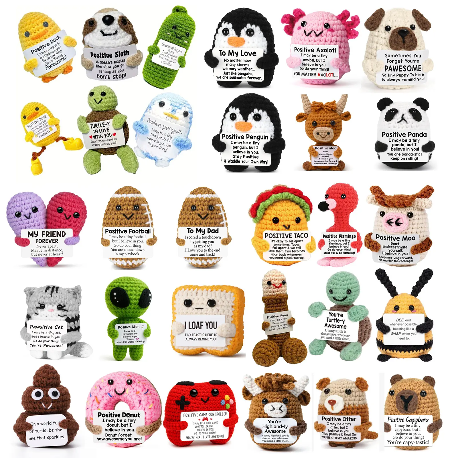 Handmade Crochet Emotional Support Figurine with Cute Animal Design, Positive Messages, Creative Decor & Birthday Gift - Artificial Father's Day Home Decor Statue