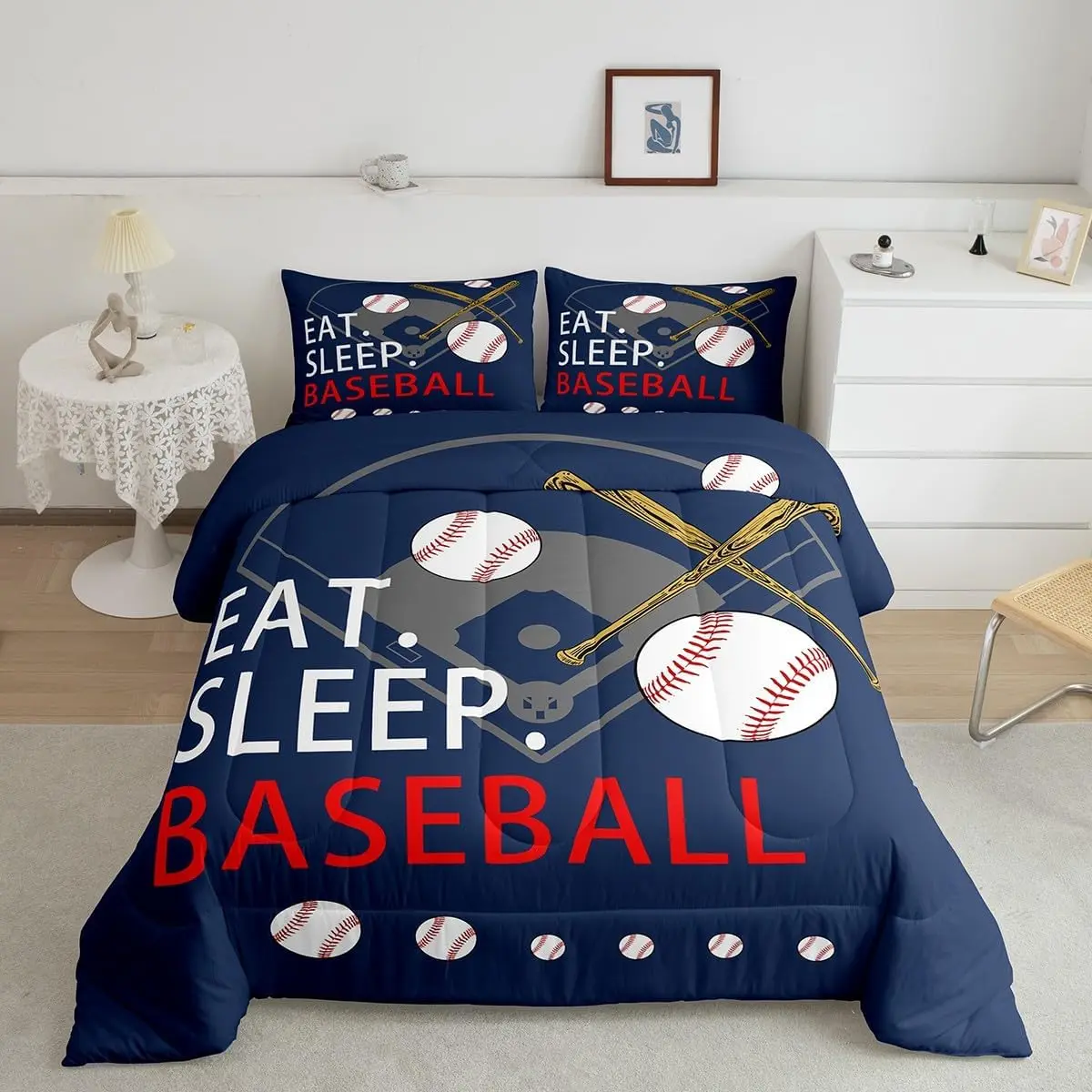 Feelyou Baseball & Softball Gaming Navy Blue Microfiber Comforter Set with Pillow Case - Soft Bedding for Bedroom Home Decor, Microfiber Bedding Set, Soft Bedding Sets