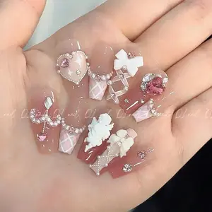 TISXTISW Press on Nails Handmade Nails French Tip Pink Cute 3D ballet