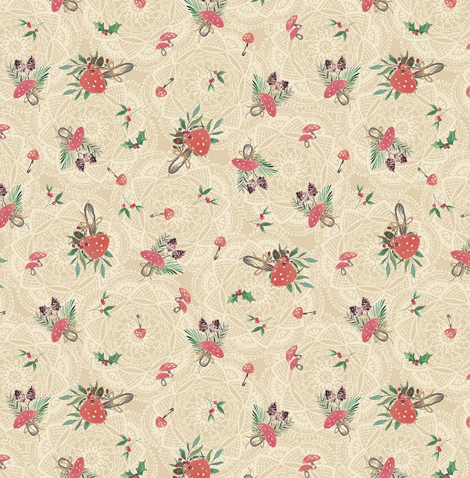 Fabric Benartex Medium Natural Forest Gathering Winter Haven by the Quarter Yard 16794-72