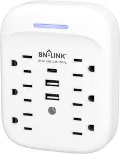 BN-LINK Surge Protector USB Wall 6 Outlet Extender with 3 USB Ports (USB C), Multi Plug Outlet Expander, Electrical Splitter for School, Travel, Office, Home, ETL Listed