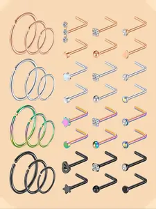 Unisex Street Trend Rhinestone Decor Nose Studs & Rings, 36pcs/set Minimalist Trendy Nose Ring Jewelry, Chic Gorgeous Body Jewelry for Party Decor, Nose Piercing Jewelry
