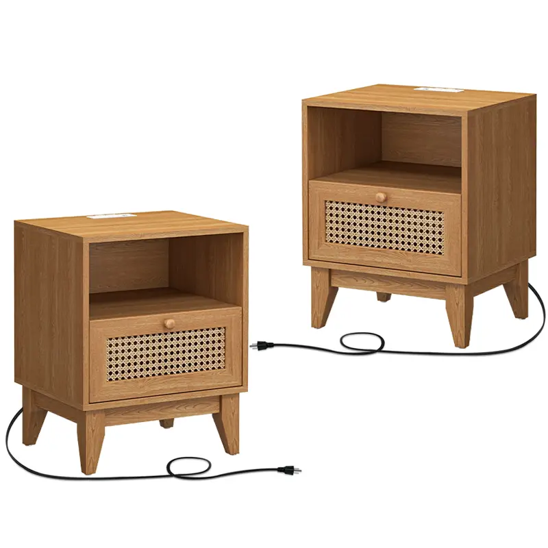 Topwin Set of 2 White Antique Wood Bedside Tables - Vintage-Inspired Nightstands with Drawers, LED Bedroom Storage, Minimalist Decoration Furniture, Night Stand Drawers
