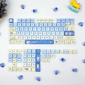 AULA MOA 116-Key Dye-Sub PBT Cute Blue Kitty Keycaps, MX-Compatible for 60% / 65% / 75% / TKL Mechanical Keyboards