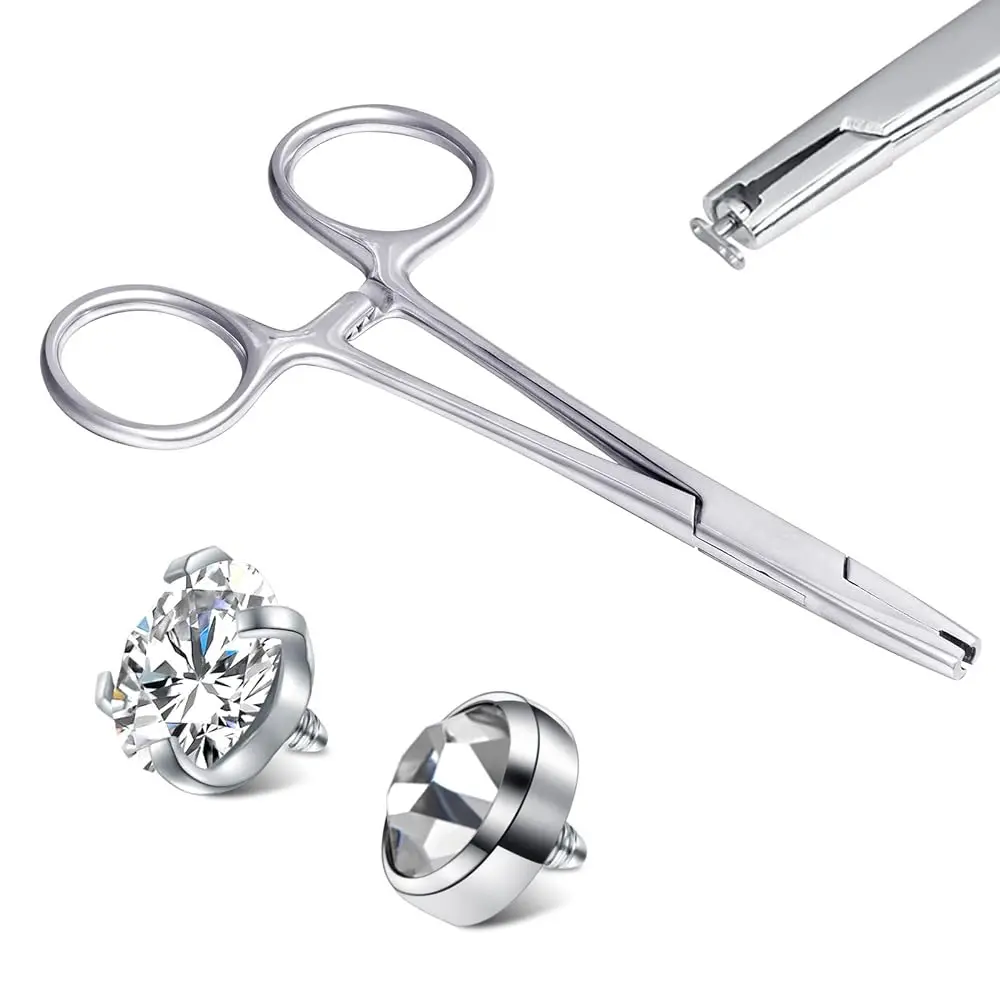 QWALIT Piercing Ball Removal Tool, 3mm/4mm/5mm Jaw Stainless Steel Piercing Holding Tools Ball Unscrew and Screw Dermal Anchor Forceps for Dermal Tops Pliers for Nose Septum Labret Earrings Piercing