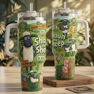 Sleepy Sheep Cartoon Tumbler 20oz/40oz, Funny Farm Animal Insulated Cup with Handle & Straw, Cozy Night Gift Mug, Cute Pasture Style