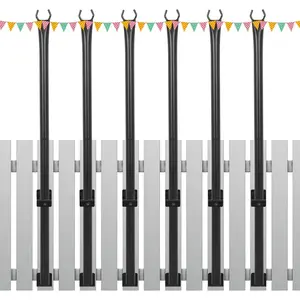 6 Pack 5FT Outdoor Metal String Light Poles with Fixing Clips for Hanging Lights, Ideal for Patio Garden Yard Fence Porch Deck Decor