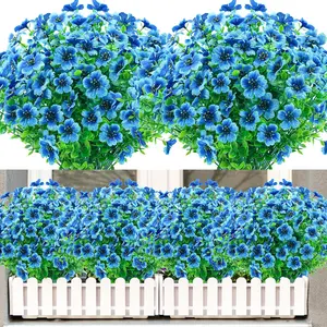 Artificial Flowers for Outdoors,8 Bundles UV Resistant Fake Outside Flowers Plastic Plants Outdoor Faux Flower for Garden Porch Window Box Home Decor(Blue)