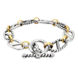 Ryqen 14K Gold-Plated Twisted Chain Bracelet with Geometric Buckle Two-Tone Vintage Style Adjustable Unisex TikTok Viral Christmas Gift