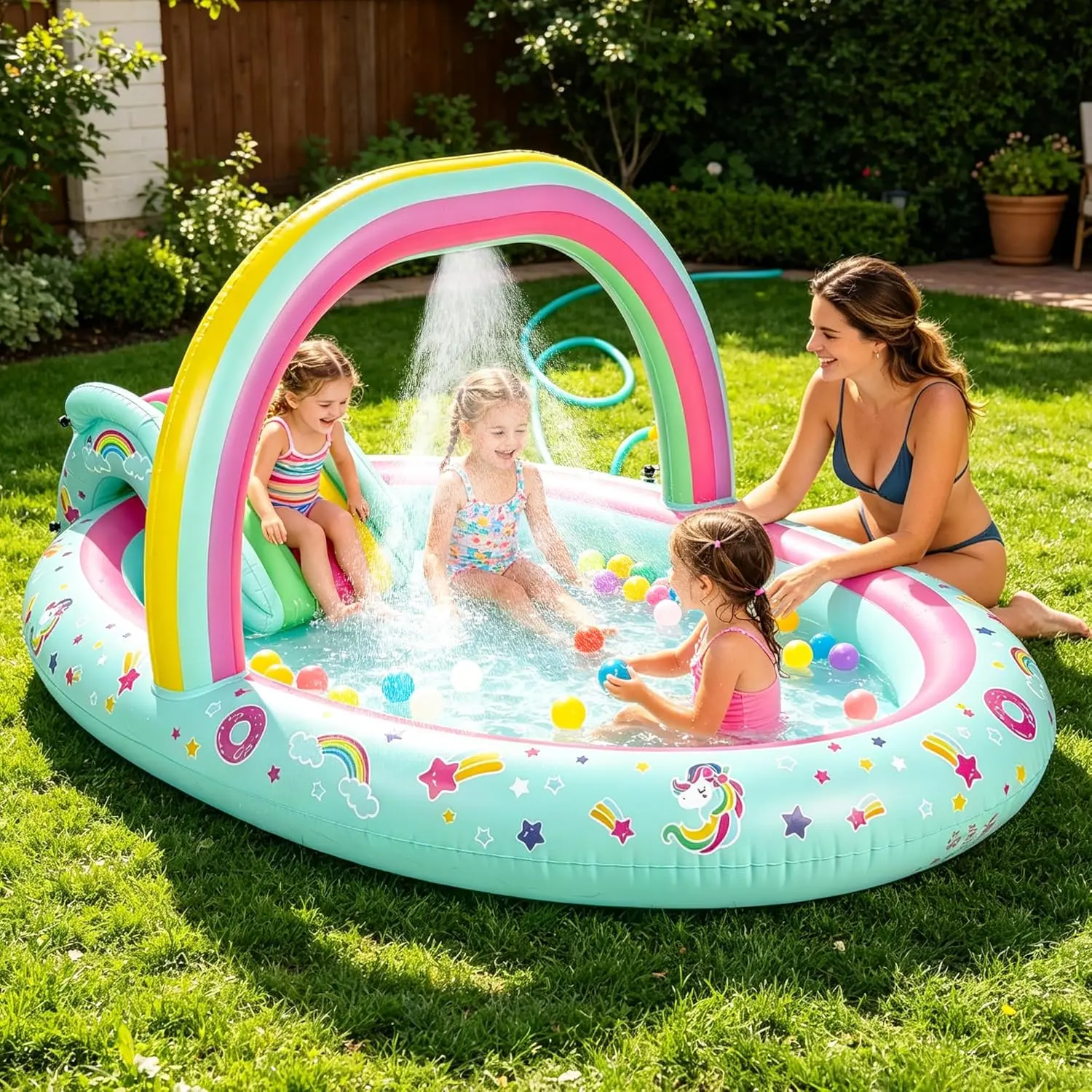 SULIFEEL toddler Dinosaur Inflatable Splash Pad Pool With Slide Sprinkler  2026 Large Backyard Water Play Center