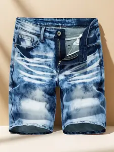 Men's Stretch Denim Shorts - Slim Fit Elastic Waistband, Machine Washable Light Blue Casual Jeans - Fashionable Shorts for Teens and Adults, Versatile Clothing, Stylish Design, and Comfortable Fit