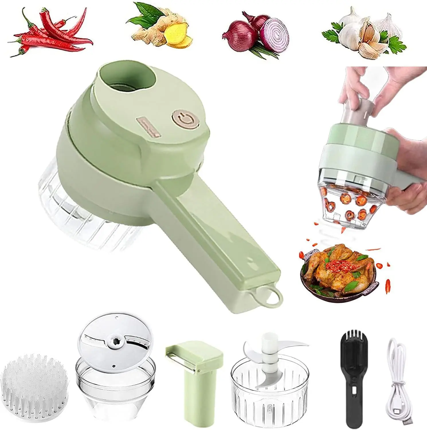 4 in 1 portable handheld electric vegetable cutting machine,Electric Vegetable Cutter, multi-functional vegetable and fruit electric cutting and shredding machine,choppers.
