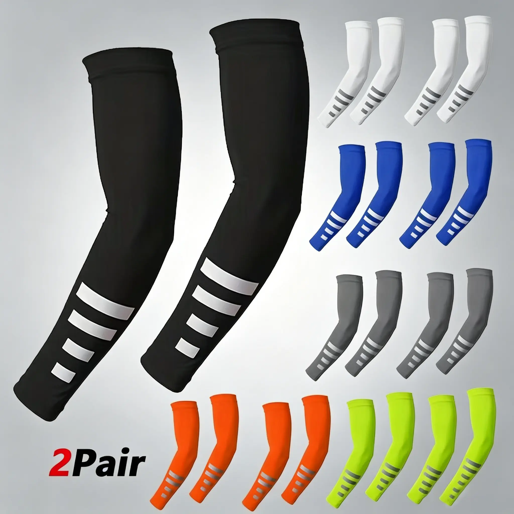 2-pack breathable quick-drying cycling arm sleeves, unisex arm protectors, reflective striped compression sleeves, suitable for work, golf and outdoor sports. summerwins