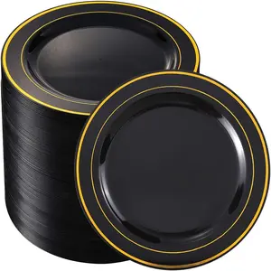 100 count Black and  Plastic Dessert Plates - 7.5inch Disposable Salad/Appetizer Plates - Ideal for Party, Graduation &  Year