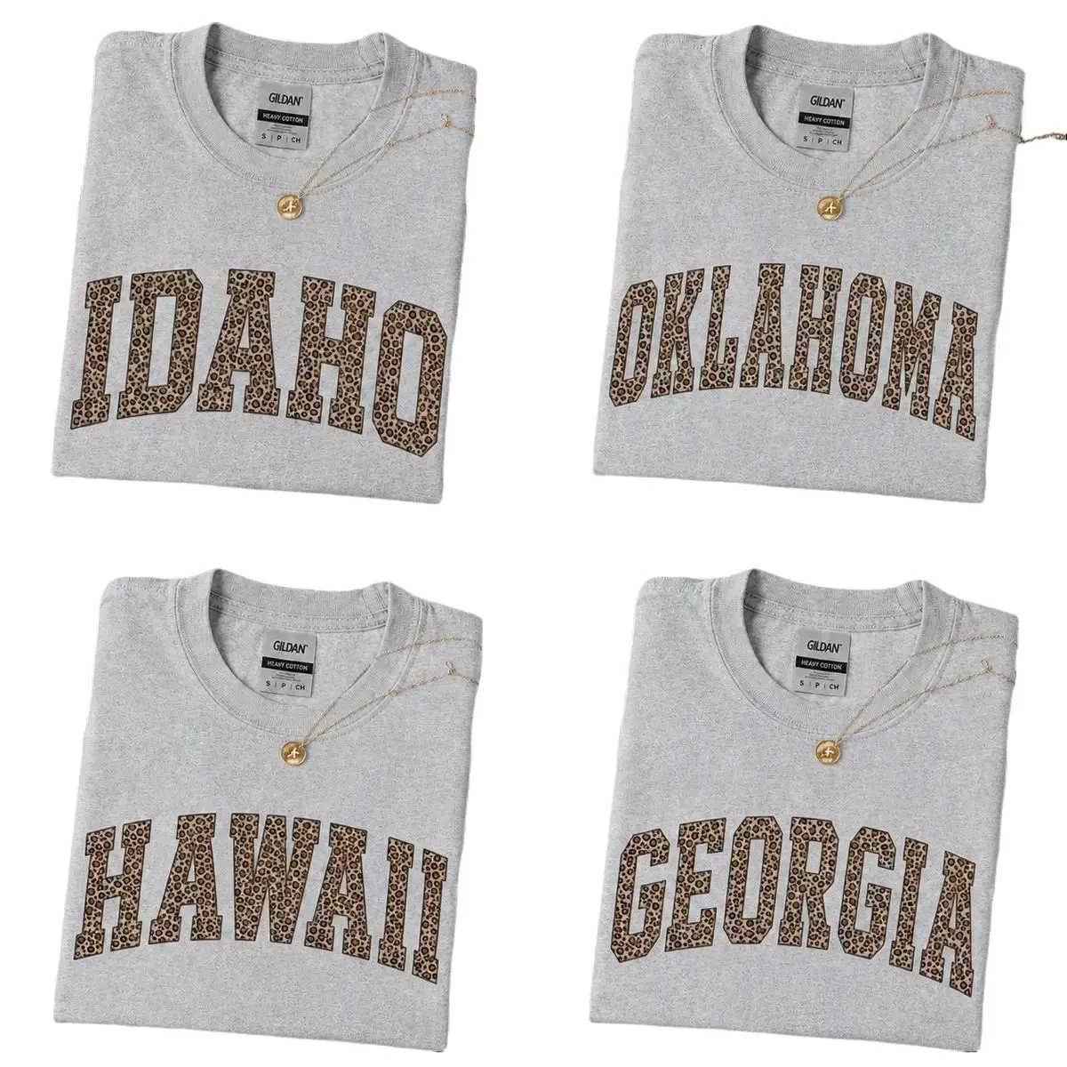 50 States Custom Shirt, Personalized Leopard State Name Shirt, Custom USA State Varsity Graphic Tee, Leopard Print College Style T-Shirt, State Pride Gift, Sport Grey - TrendWear USA