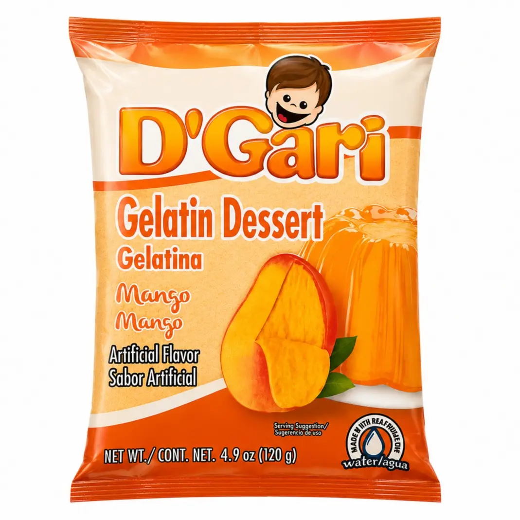 D Gari Pack of 2 Mango Gelatin 4.2oz, Prepare with Water, Quick Snacks, Mango Dessert, Gelatin, Mix, Mexico, Powder