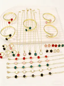 6-Piece Alloy Four-Leaf Clover Jewelry Set For Women-Bracelet Necklace Earrings Earrings Lucky Flower Pendant, Elegant French Jewelry For Women