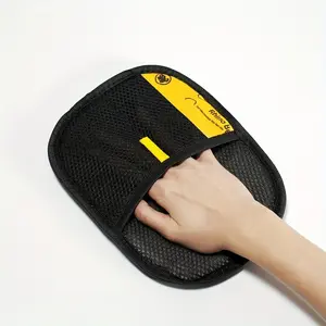 Upgraded large-sized pet static hair removal gloves | Black cat grooming gloves with yellow accents, efficiently removing hair and fuzz