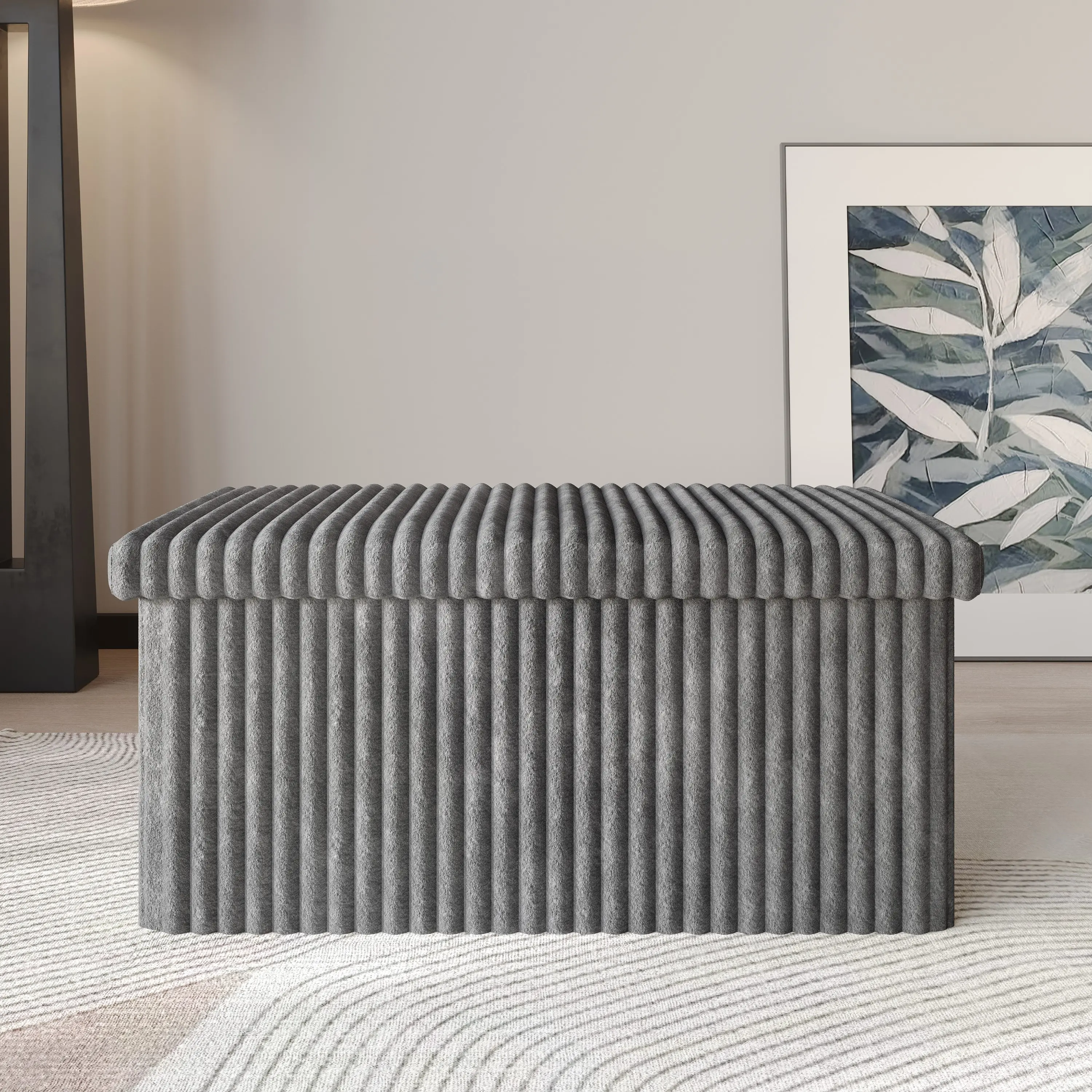 Favorer Florence 30" Tufted Upholstered Folding Storage Ottoman Bench - Indoor Furniture Footstool, Room Decor, Living Room Decor, Household Items, Apartment Stuff, Organizer Storage Solution