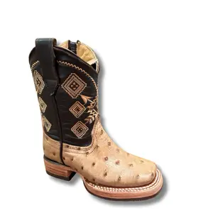 Imitation Orix Ostrich Cowboys Boots with Unique Design and Black Trim