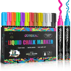 GOTIDEAL Liquid Chalk Markers 12 Colors Non-Toxic Water-Based Washable Neon Pens for Blackboard Calendar Glass Window Drawing Car Auto Bistro Mirror Wet Erase Chisel Tip Blue Portable with 3 Replacement Tips & Changing Tweezers