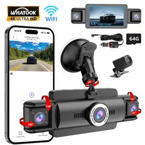 WHATOOK 4 Channel 360° 4K Ultra/Full HD 1080P Car Dash Cam with 64GB SD Card Video Recording Night Vision Parking Mode for Front Rear Left Right Lenses