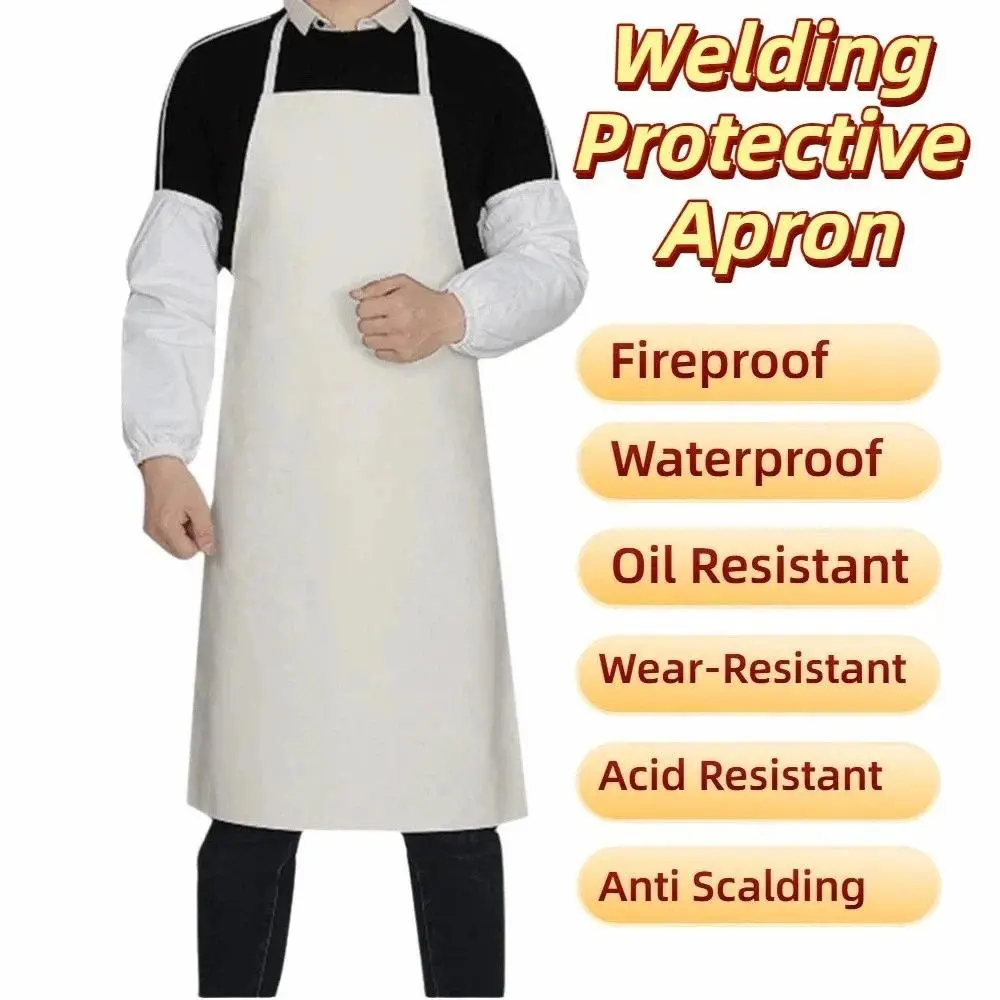Thickened PU Leather Apron 95/120cm Oil Resistant Work Apron Waterproof with 1pair Sleeve Welding Protective Apron Welding Work