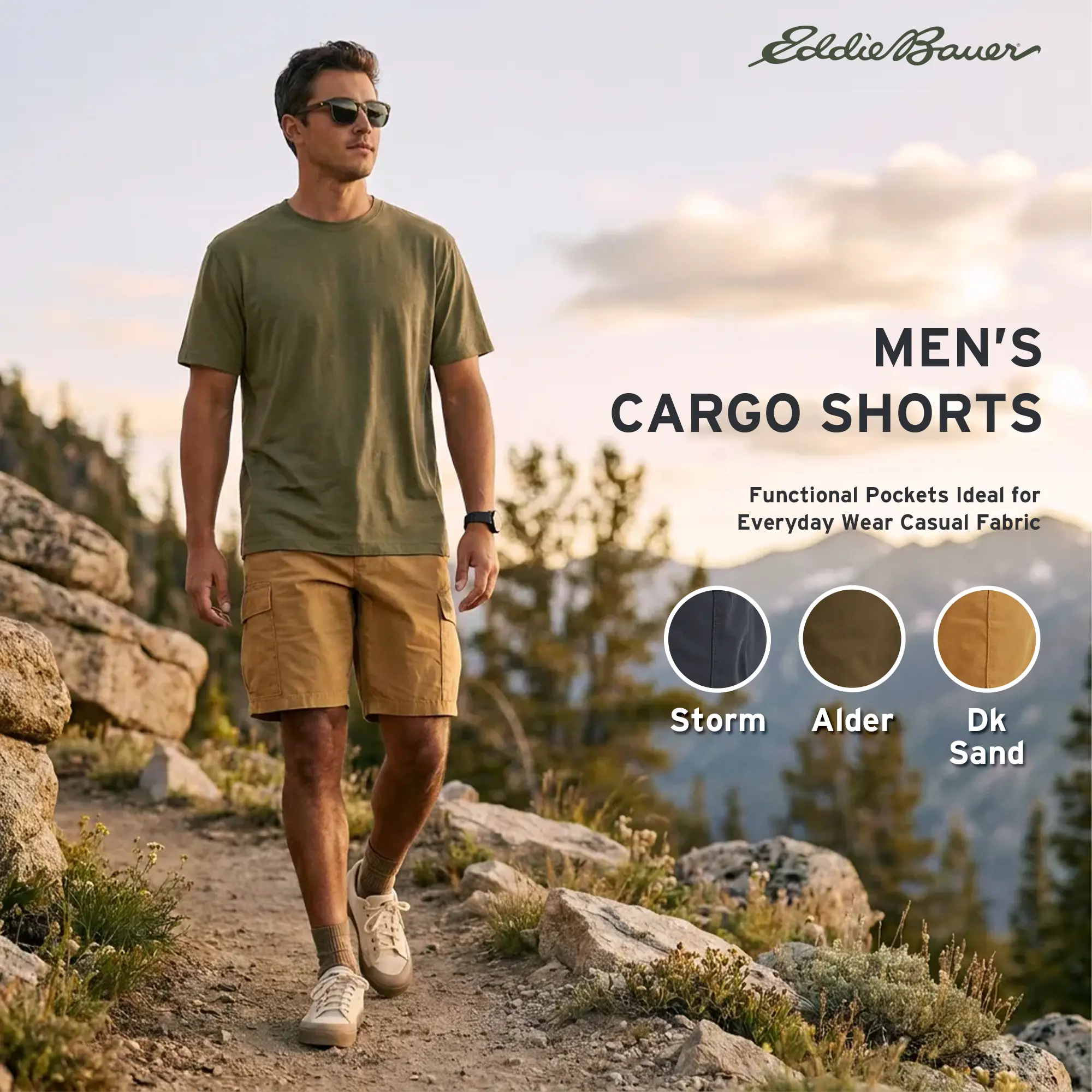 Eddie Bauer Men’s Cargo Shorts Functional Pockets Ideal for Everyday Wear Casual Fabric
