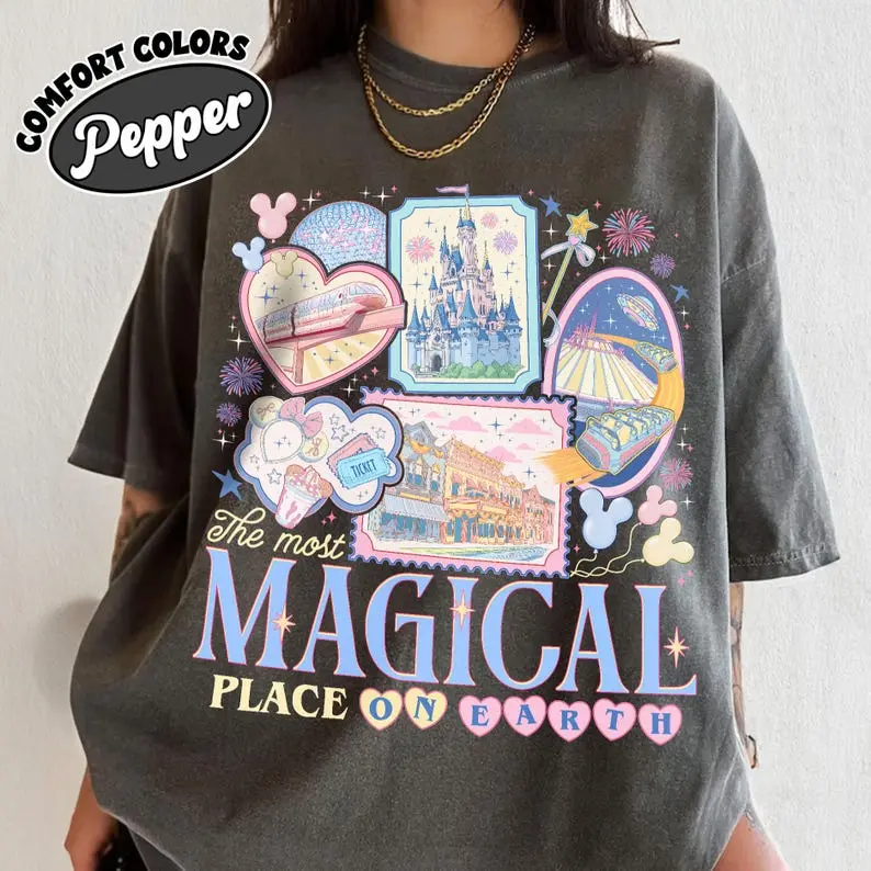 Comfort Colors Most Magical Place On Earth Heritage Graphic Tee, Aesthetic Theme Park Vacation Spirit Shirt, Radiant Retro Castle Top, Thoughtful Family Trip Matching Outfit Boutique Heritage Apparel