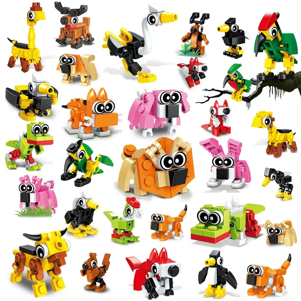HOGOKIDS 60 Kinds Party Favors for Kids – 20 Pack 3-in-1 Animals Building Block Toy Sets with Crafts, Brick & Magnetic Blocks, for Goodie Bags, Classroom Prizes, Birthday & Holiday Gifts Ages 6-12+