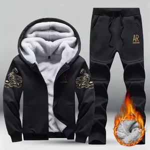 Men's 2-piece warm winter jacket and pants set, zip-up hooded jacket with matching snow pants, suitable for cold weather - fleece lining - outdoor use - fitness running - thick and warm - workwear - suitable for casual and  Clothes Menswear Long Sleeve