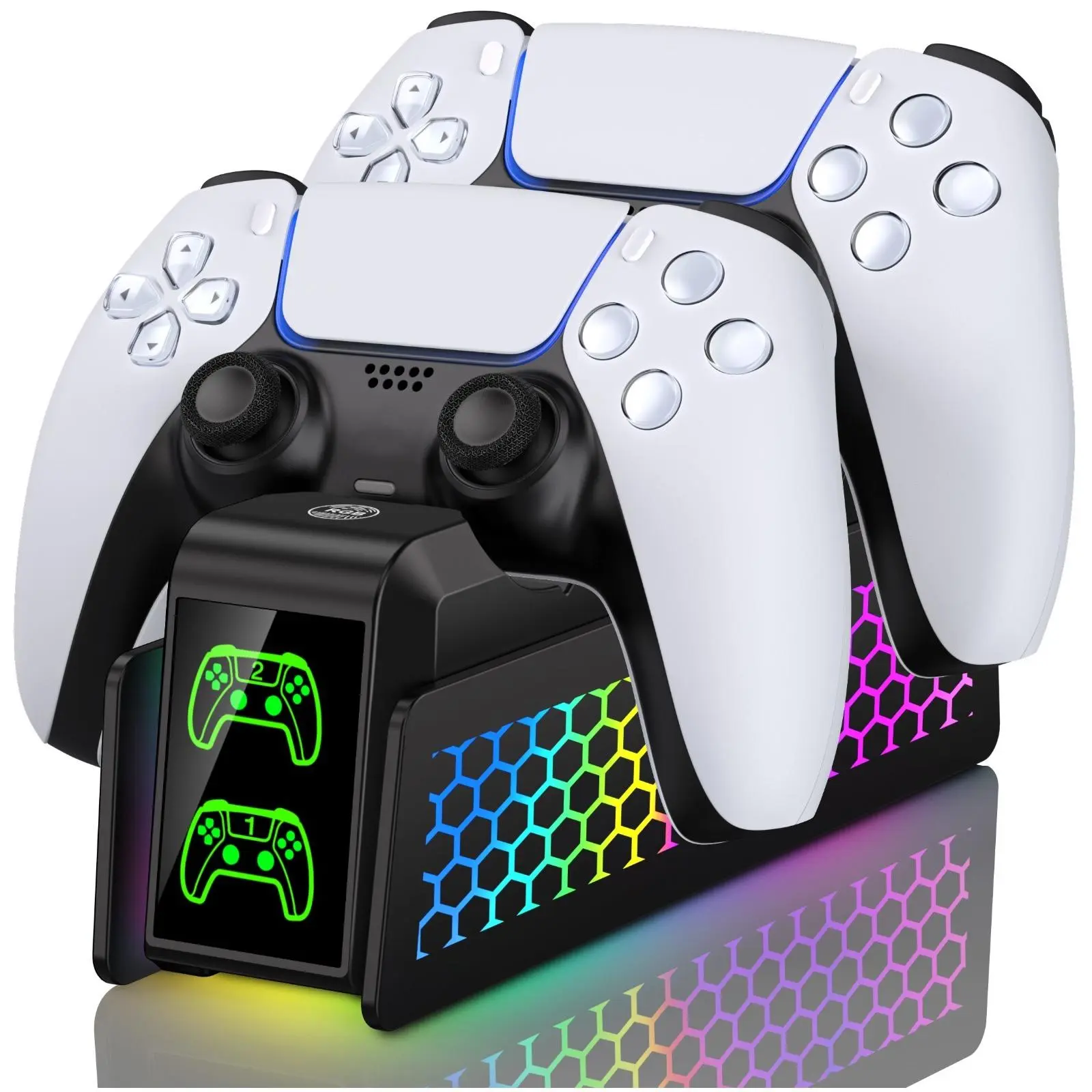 PS5 DualSense Controller Charging Station - 2H Fast Wireless Charger for PlayStation 5, Aesthetic Gaming Accessory with 2 Cable Types, Built-In Lights, 1-Touch Button, Memory Function, Port & Protection, Accessories, Console