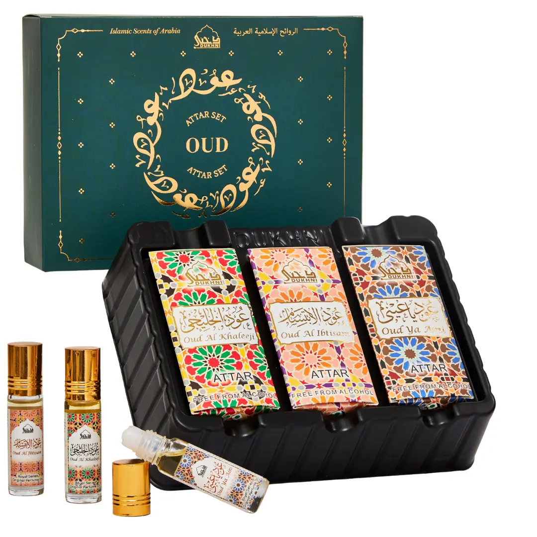 Dukhni Oud Attar Oil Sample Set - Assorted 3x6ml Unisex Fragrance Multi-Pack with Premium Packaging | Long-Lasting, Alcohol-Free Middle Eastern Roll-On Perfume, Halal & Vegan Gift, Sample Vial Set Unisex Fragrance, Premium Packaging Unisex Fragrance
