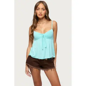 Michey Tie Front Babydoll Tank Top
