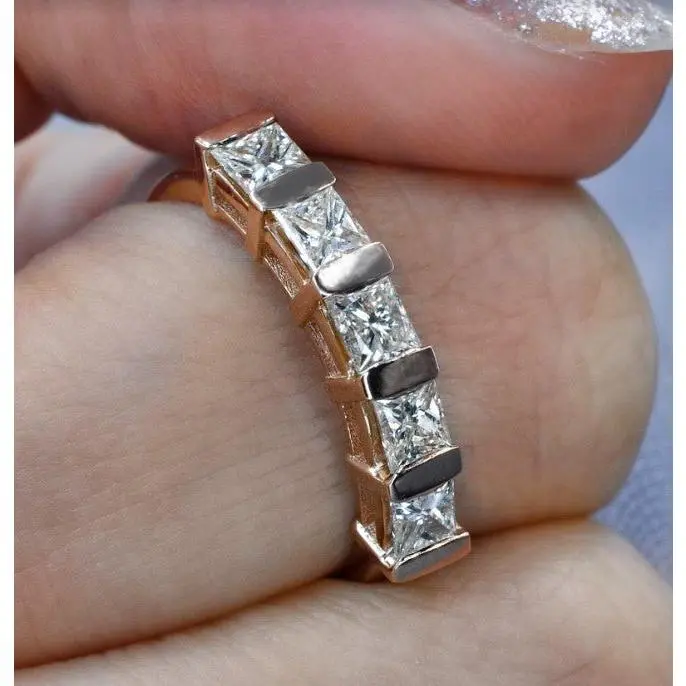 Exquisite 1.00CT Princess Cut Diamond Wedding Band in 14KT Rose Gold