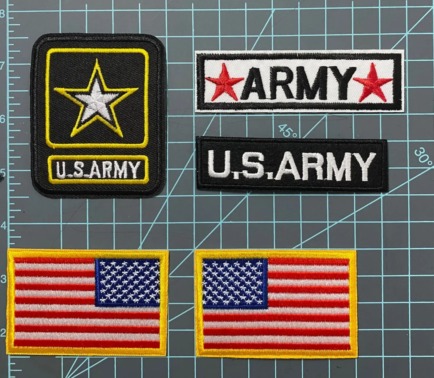US Army Flag Iron on Patches - Set of 5 - Patriotic Military Embroidery Emblem Appliques for Veteran Apparel