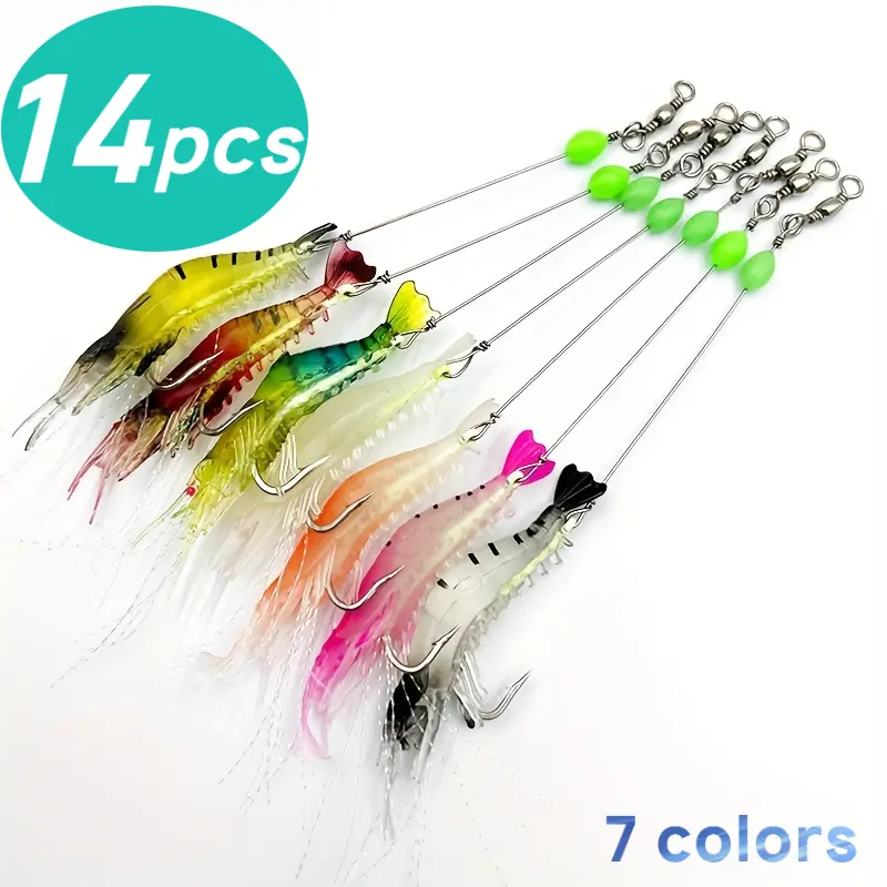 14pcs Realistic Soft Biomimetic Shrimp Lures Set (18cm/7in, 7 Colors) - Safe Silicone Artificial Bait with Sharp Hooks, Versatile Use for Saltwater Freshwater Fishing (Bass, Trout), 18Cm/7Inch, Attracts A Variety Of Fish Species