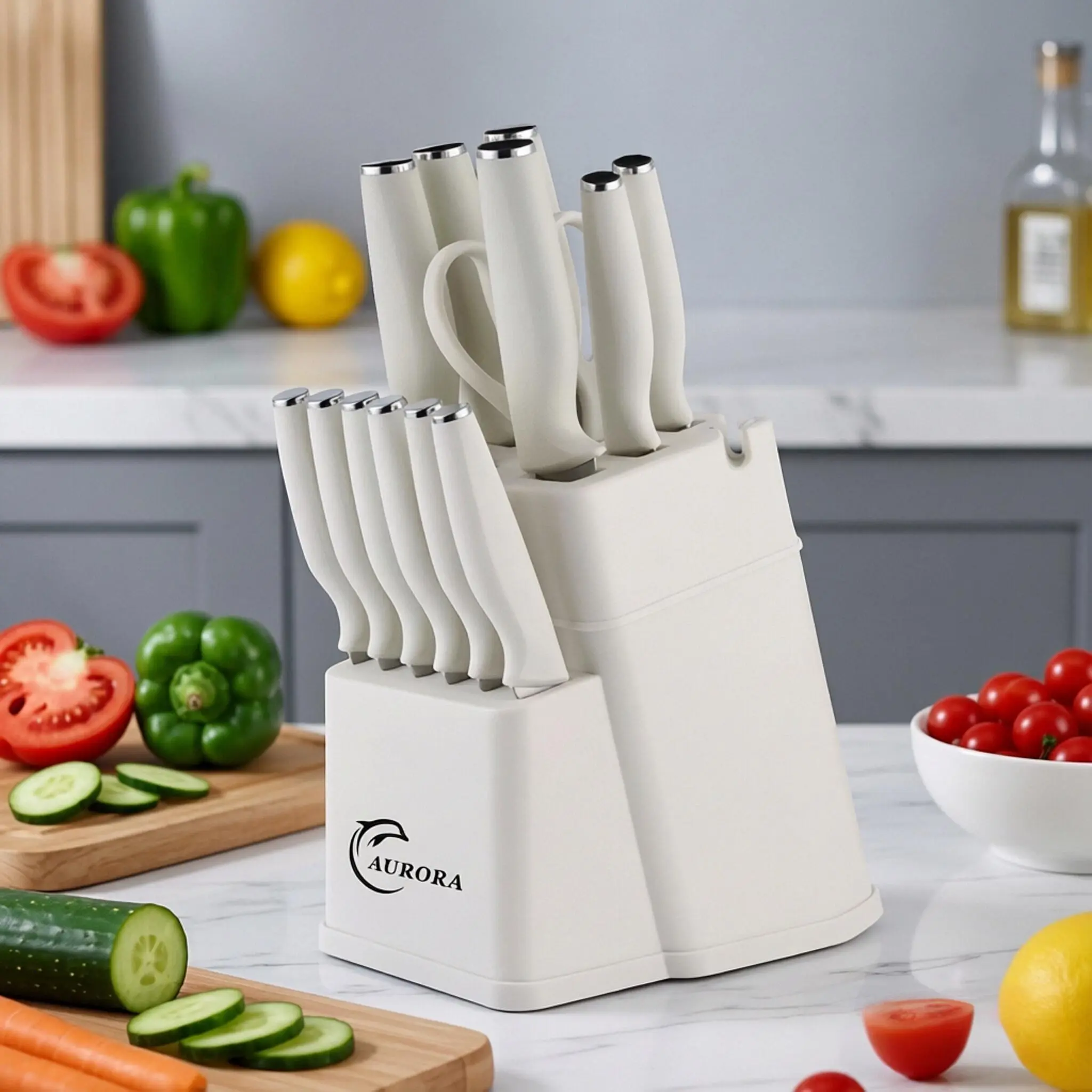 15-piece white knife set
