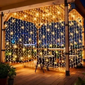 Upgraded solar curtain light, outdoor garden fairy string light 300 LED, 8 mode remote control waterproof waterfall light, suitable for family room decoration, outdoor decoration, terrace party, holiday wedding, Christmas decoration light